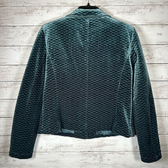 Worth Velvet Holiday Green Quilted Diamond Lined Jacket Blazer 10 - Picture 3 of 8